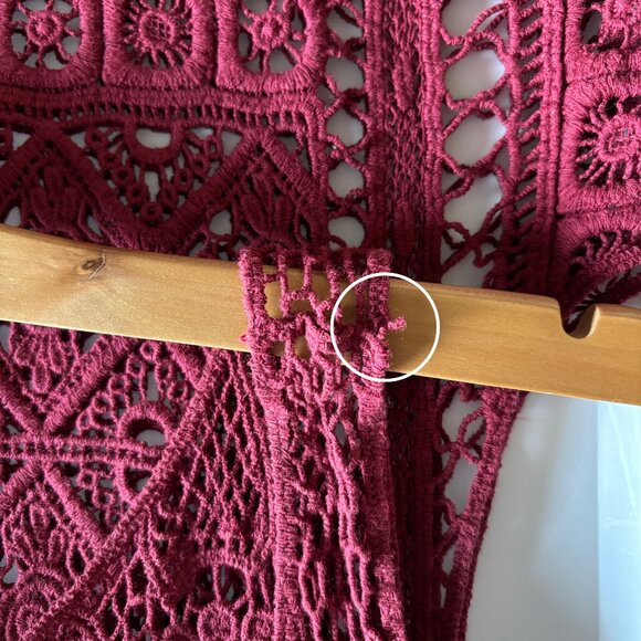 Active Crochet Fringe Burgundy Tank Top Womens Small Boho Festival Retro 70s - Picture 9 of 13